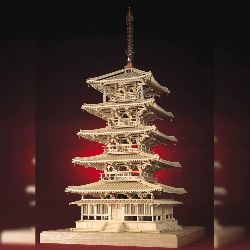 日本木製手工拼裝小林工藝1/40法隆寺五重塔結構益智模型禮物玩具-Taobao