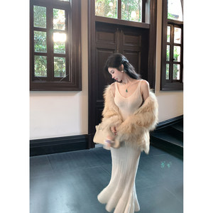 
Sun Yaqiao [Xianxian] Spring and Winter New Style Wool Suspender Skirt Pure Desire Knitted Dress Fishtail Long Skirt