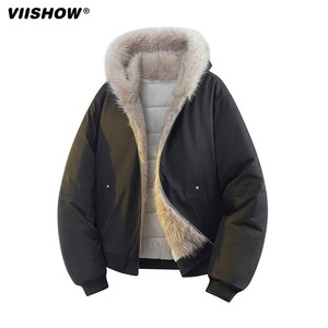 
VIISHOW winter cotton-padded jacket thickened couple hooded cotton-padded jacket men's fur collar padded mountain carving short coat men
