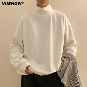 
VISHOW half turtleneck long-sleeved t-shirt men's trendy brand tops sweatshirts high-end plus velvet inner bottoming shirt