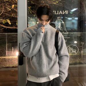 
Bishe's new warm and handsome zipper pullover sweater Korean style high-end and heavy lazy trendy sweater men