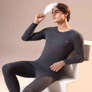 
Catman cashmere silk thermal underwear men's suit plus velvet thickened skin-friendly autumn and winter round neck bottoming autumn clothes and autumn pants