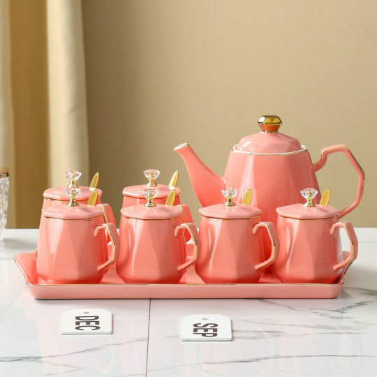 EliPOT Ceramic Tea Cup Set 6 piece Ceramic Tea Cup Set, Turkish Ceramic Tea Elegant Pink Ceramic Tea Set Vintage Ceramic Tea Cup Pot English Floral  Teapot Afternoon Tea Set (A : : Home \u0026 Kitchen