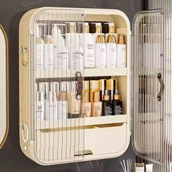 Wall-Mounted Dust-Proof Storage Rack with Door for Bathroom Sink, Cosmetics and Shampoo Organizer, No Drilling Required