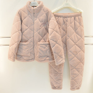 
Anzhiban couple pajamas for winter men and women jade fox velvet three-layer thickened cotton zipper warm cotton jacket home clothes