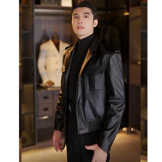 
Black motorcycle leather jacket men's trendy brand spring thickened high-end loose work jacket handsome flight suit jacket