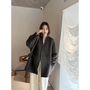 
[mgdm Tang Youyou] 880g long hair thickened Suli wool v-neck mid-length double-sided woolen coat