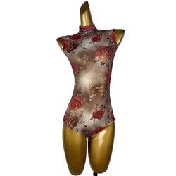 Latin Dance Sleeveless Stand-Up Collar Jumpsuit for Women, Adult Summer Mesh Printed Dance Training Top, Gymnastics Suit