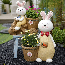 Creative and Personalized Garden Balcony Large Cute Little Rabbit Outdoor Succulent Plant Flower Pot Crafts Garden Ornaments