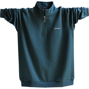 Spring and autumn new stand -up collar long -sleeved T -shirt loose men's sweater semi -zipper large size plus fertilizer to increase the top