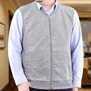 
Business casual zipper vest men's sleeveless vest loose breathable vest gray 100% cotton vest for dad