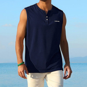 
High-end cool cotton men's summer vest sleeveless T-shirt sweat breathable v-neck sports loose shoulder solid color vest