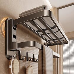 Muwai Suction Cup Towel Rack Bathroom No-Drill Wall-Mounted Towel Rack Bathroom Storage Rack Toilet