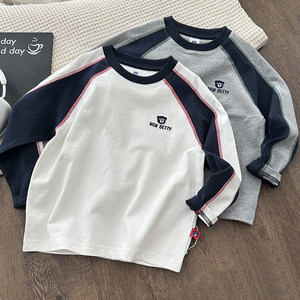 
Boys' long-sleeved T-shirt 2026 spring and autumn new style children's splicing versatile clothes for older children and boys casual bottoming shirts