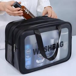 Dry and Wet Separation Toiletry Bag for Men, Large Capacity Double-Layer Shower Storage Bag, Transparent Portable Waterproof Cosmetic Bag for Women