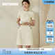 Luoyi simple round neck A-line dress for women 2025 summer clothes new commuter waist apricot color short-sleeved skirt 08567