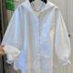 European station splicing fashionable hooded lace hem long sleeve lace shirt women's shirt fashionable loose white jacket
