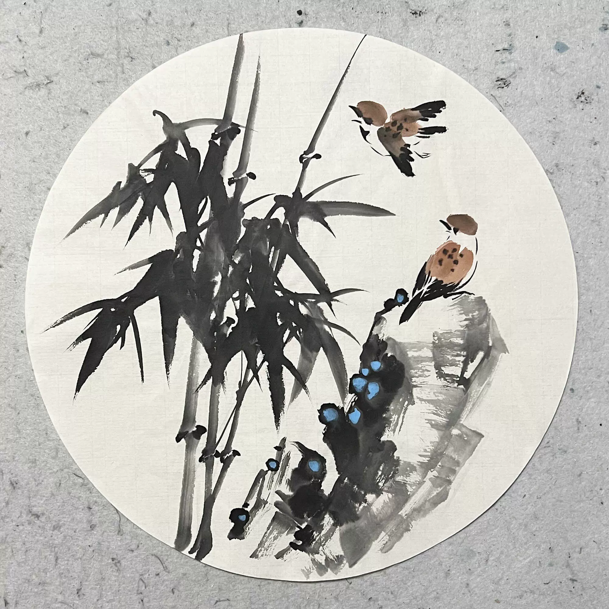 水墨竹子手绘新中式四尺三开无款挂画写意装饰画客厅玄关宣纸画芯