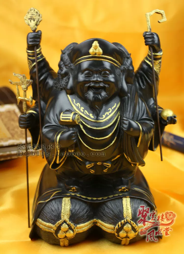 仏教美術 光がさす東密大黒天三面財神置物唐密宗は金を