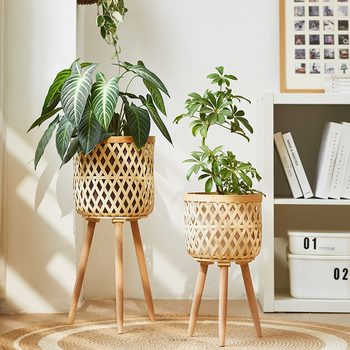 Nordic Bamboo Flowerpot Flower Stand Living Room Plant Flower Basket Decoration Monstera Balcony Ornament Internet Celebrity Floor Stand