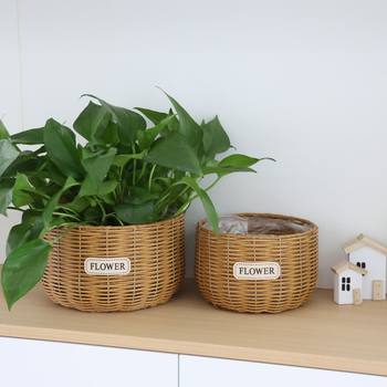 Imitation rattan flower pot woven flower basket grass woven pastoral handmade creative green radish flower arrangement succulent phalaenopsis ornament decoration ornament