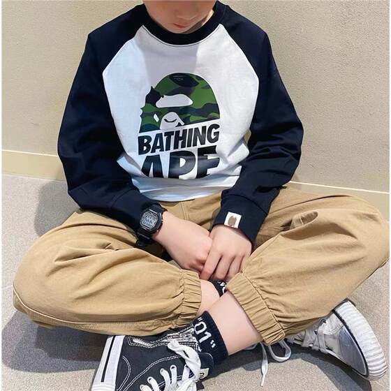 
Casual boys long-sleeved T-shirt spring and autumn spliced sleeves 2026 early spring new boys tops pure cotton bottoming shirt trendy