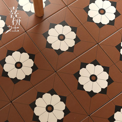 Small Fresh Pottery Red, Green Small Flower Tiles Cafe Milk Tea Shop Bathroom Balcony Non-Slip Floor Tiles Restaurant Tiles