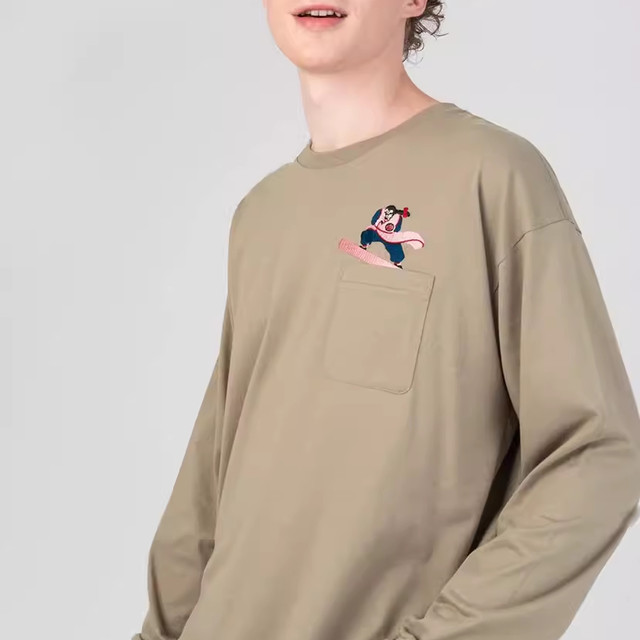 g Dragon Ball Peach White Cotton Long Sleeve Embroidered Small Pocket T-shirt Same Model for Men and Women G8-2