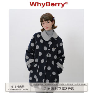 
WhyBerry 25AW 'Janebei Girl' polka-dot slope collar mid-length coat retro contrast wool coat
