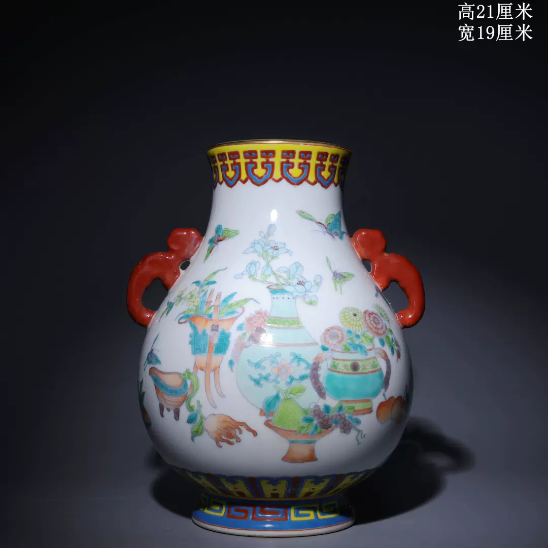 中国古美術・旧蔵乾隆御用款・珐琅彩鎏金瓶・龍鳳彩絵・陶磁器・花瓶・文房具・案t 清乾隆珐琅彩鎏金浮雕凤凰戏牡丹纹双耳尊