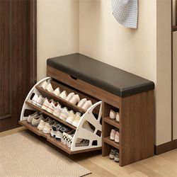 Shoe-Changing Bench for Home Entrance, Very Narrow Entryway Shoe Bench, Mid-Century Style Foyer, Sit-On Flip-Top Storage Shoe Rack