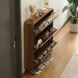 Solid Wood Shoe Cabinet for Home Entrance 2025 New Model Dust-Proof Storage Cabinet Against the Wall Integrated Narrow Side Storage Cabinet Shoe Rack