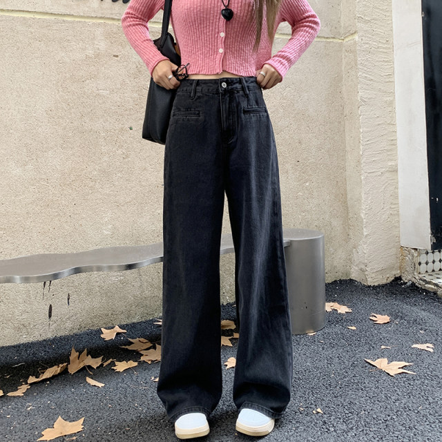 Quality pants closed eyes~boyfriend style jeans for women in spring 2025 straight loose floor wide-leg pants