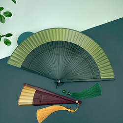 Folding Fan, Traditional Style, Women's Solid Color Gradient, New Chinese Style Cheongsam, Mamian Skirt Chinese Style, Dance Fan with Moon Motif