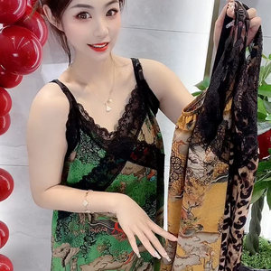 
Sexy suspender nightgown 2025 new V-neck lace pajamas for women retro palace style mid-length fashion home clothes