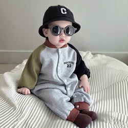 Baby Jumpsuit, Spring and Autumn Style, Stylish Korean Version Infant Clothing, Autumn Outfit for Going Out, Thin Fleece Crawling Suit