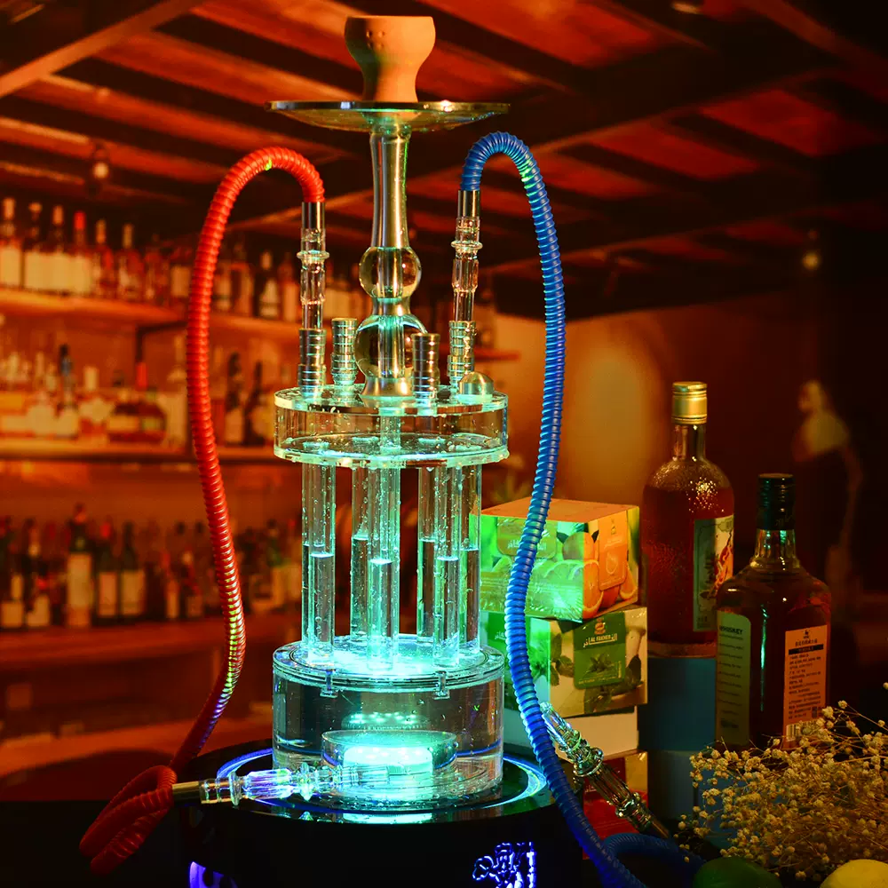 加特林四管水烟壶套装酒吧水烟全套阿拉伯大号带灯透明水烟hookah Taobao