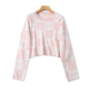 
Foreign trade round neck crocheted sweater, spring and autumn slim long-sleeved sweater for women, loose casual pullover top 18424