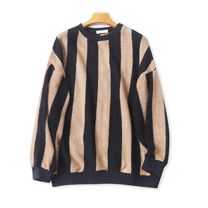 
Loose long-sleeved sweater, new autumn and winter women's color block knitted bottoming shirt, round neck striped pullover top K/8-1