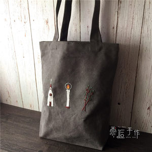 
Pure cotton canvas casual one-shoulder backpack book large capacity Sentimental small fresh embroidery handmade DIY material bag set