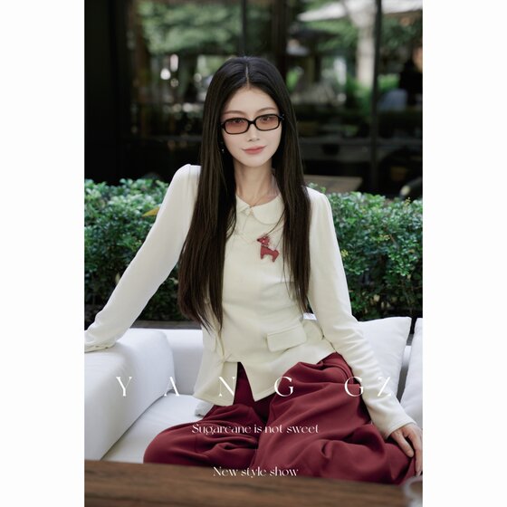 
YANG GZ [Come here now] New Chinese style 2025 new style doll collar slanted cardigan shirt tops for women