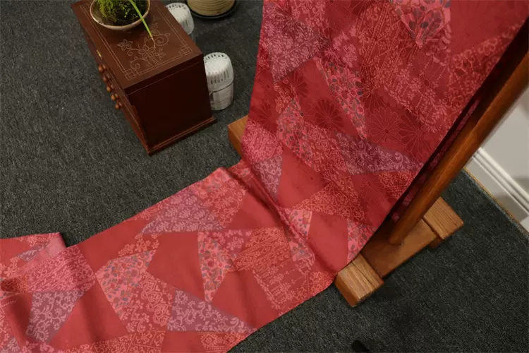 立体菊纹 复杂更纱纹红色羽尺 日本正绢反物旗袍汉服桑蚕丝布料-Taobao