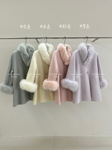 
25101-38 Korean style versatile real wool collar loose slim double-sided wool coat mid-length woolen jacket