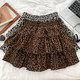 Retro fashion versatile leopard printing loose high waist and thin lotus leaf cake skirt short skirt A -line women's autumn and winter