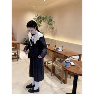 
Homemade by Monkey’s Home~College style warm white duck down black round neck bread style down jacket and down pants suit