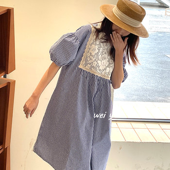 Korean style patchwork dress with lace collar
