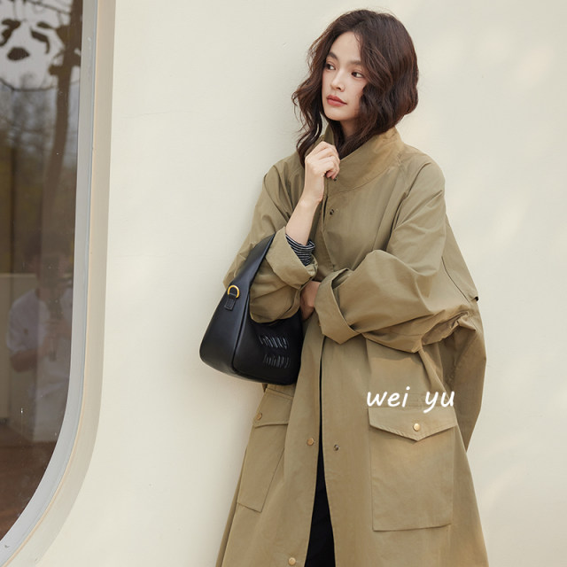 Weiyu large-size women's clothing British style stand collar windbreaker for women 2025 autumn new high-end loose jacket