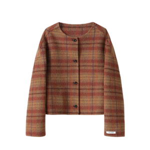 
Egger high-end plaid double-sided sheep wool coat women's short 2025 spring new loose woolen coat