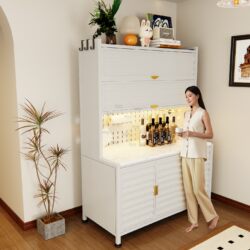 Thickened Slate Sideboard for Home Kitchen, Cupboard with Closed Wave Door, Storage Cabinet for Pots and Spices, Dust-Proof Storage Cabinet