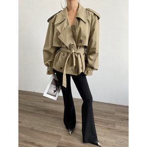 
AcupStudio Jiang You Shang British style belt double windbreaker for women's autumn temperament retro short jacket